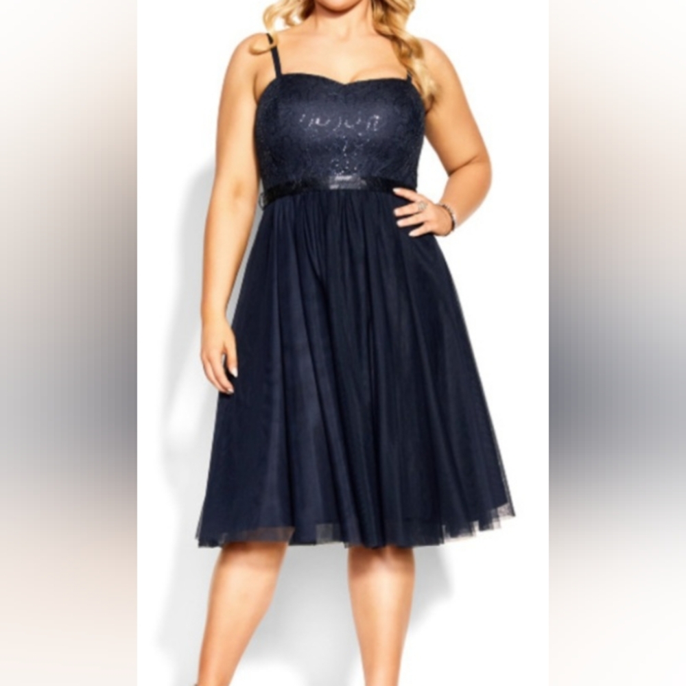 NWT City Chic Sequined Dark Navy Blue Dress Size L (20)